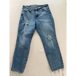 Old Navy Jeans Womens Size 14 Blue Denim High Rise Straight Stretch Frayed Hem